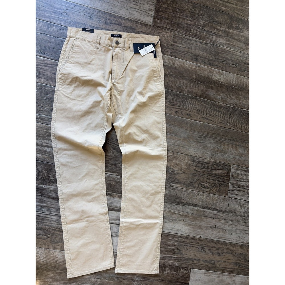 RVCA‎ Pants Mens 31 Beige Daggers Slim Straight Leg Stretch Chino 31x31 NEW
